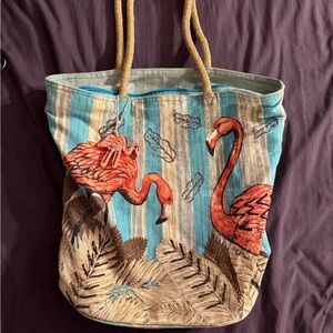 Paul Brent Flamingo Paradise Tote Bag - Teal and Coral
